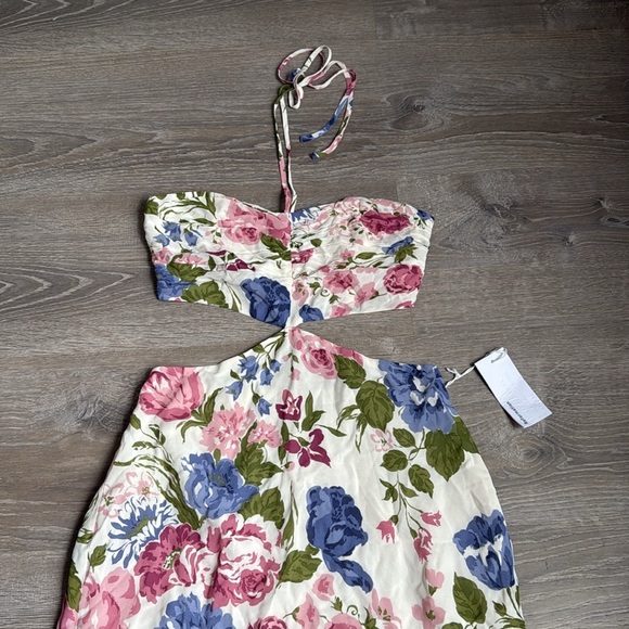 NEW Reformation Riya Cutout Floral-print Crepe Midi Dress - White 4 - Picture 6 of 16